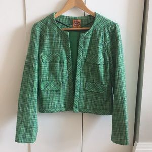 Tory Burch green tweed blazer